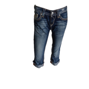 Rock REVIVAL KAI Low‎ Rise Stretch Jeans SIZE 27 Capri Rough Edge Embroidered